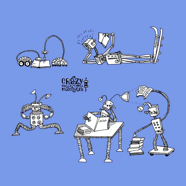 Crazy robotar. bibliotek. — Stock vektor