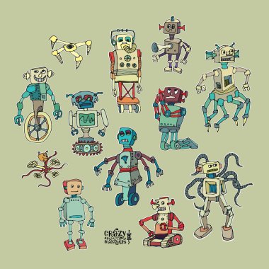 çılgın makineleri. çizgi film ve retro.