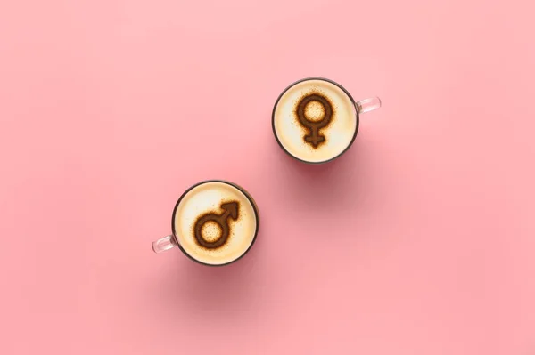 Top View Δύο Φλιτζάνια Καφέ Σύμβολα Του Venus Και Του — Φωτογραφία Αρχείου