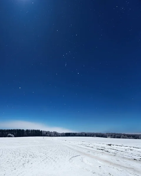 Orion Csillagkép Téli Csillagos Égbolton Városon Kívül Éjszakai Asztrofotózás — Stock Fotó