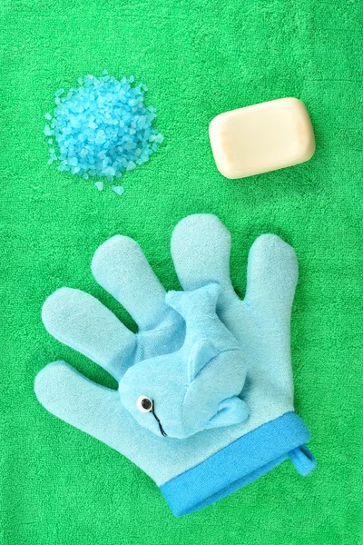 Higieny mydło sól morska gąbka — Zdjęcie stockowe