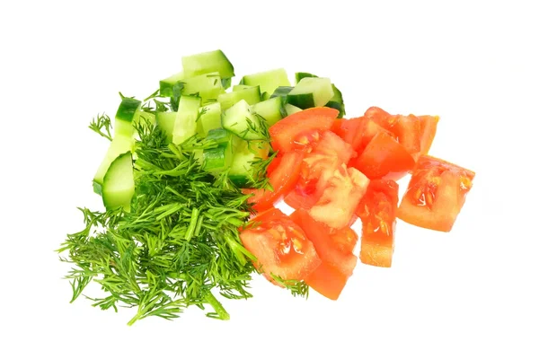 Sliced tomato, cucumber and dill — Stock Photo, Image