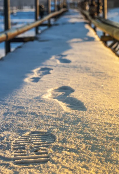 Pegadas nos sapatos de neve — Fotografia de Stock