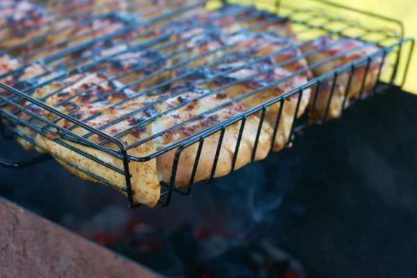 Skewers of chicken on the grill — Stock Photo, Image