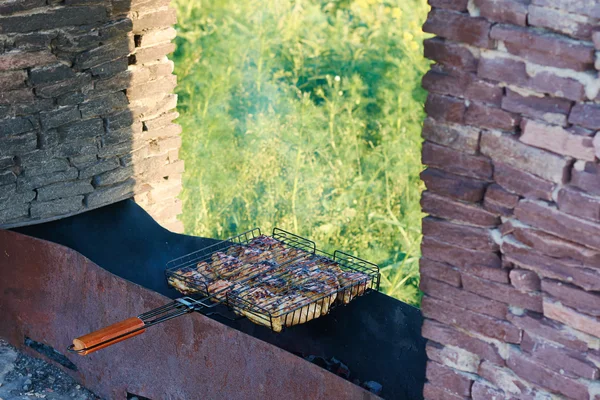 Espetos de frango na grelha — Fotografia de Stock