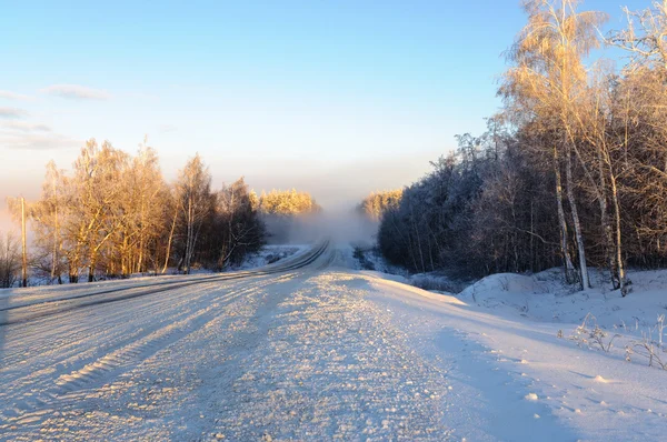 Nebbia sulla strada in inverno — Foto Stock