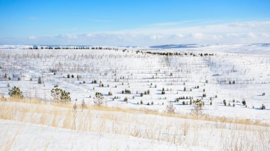 Panoramik karla kaplı tepeler