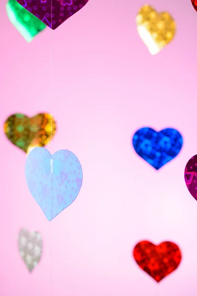 Colorful hearts hanging on the line — Stock Photo, Image