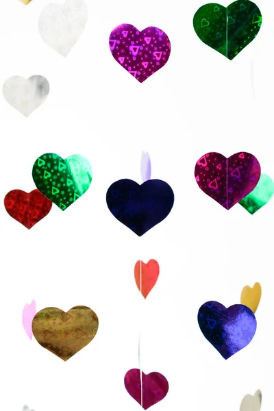 Coeurs colorés suspendus sur la ligne — Photo