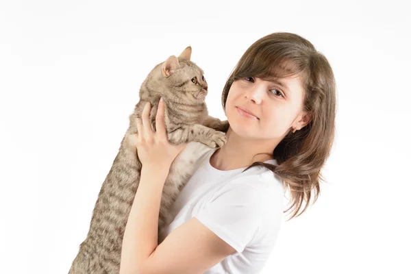 Mladá žena a britská kočka — Stock fotografie
