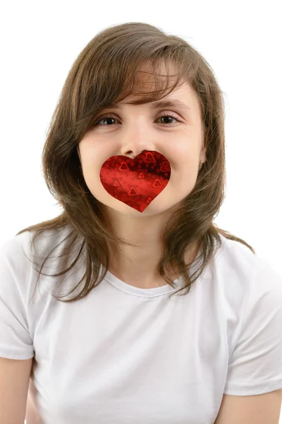 Mani femminili e catena rossa di cuori — Foto Stock