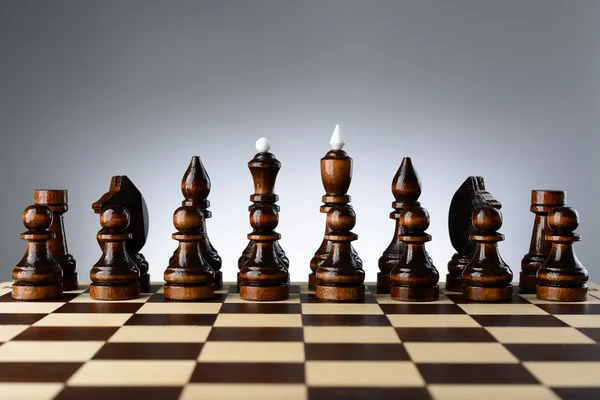 All the black pieces on chessboard — Stock Photo, Image