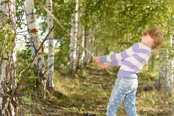 Girl in a birch grove — Stock Photo, Image