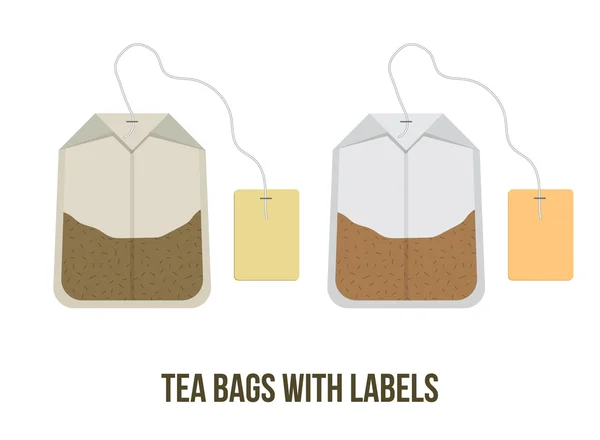 Zwarte en groene thee zakjes Set met Labels, vectorillustratie — Stockvector