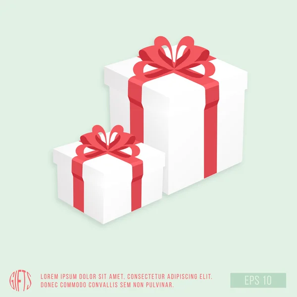 Cajas de regalo blancas con cinta roja de lujo, ilustración vectorial — Archivo Imágenes Vectoriales