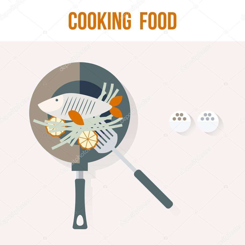Cooking Fish Kitchen Recipe Card, Flat Vector Illustration Stock Vector ...