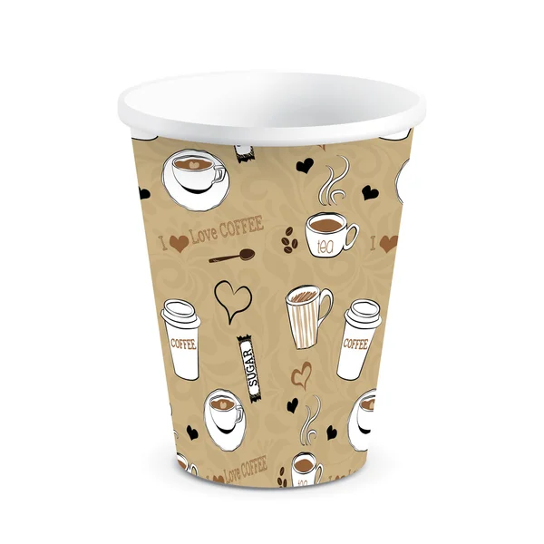 Ilustração descartável isolada do vetor do copo de café do papel impresso do doodle —  Vetores de Stock