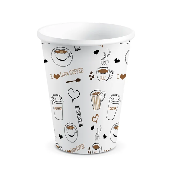 Ilustración de vectores de taza de café de papel impreso Doodle desechable aislado — Vector de stock