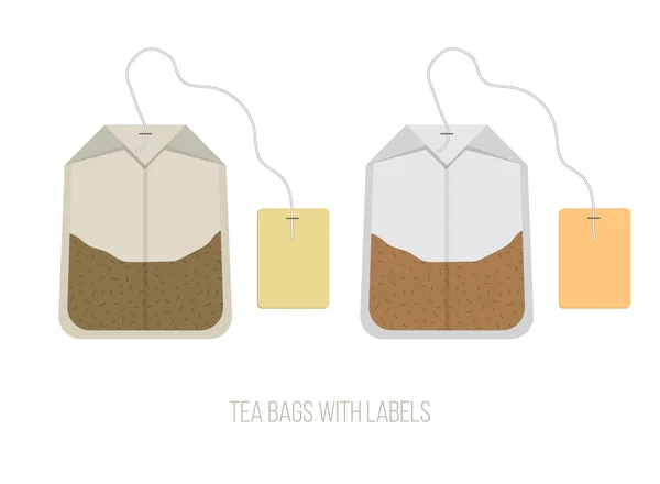 Geïsoleerde natuurlijke thee zakjes met Labels, platte vectorillustratie — Stockvector