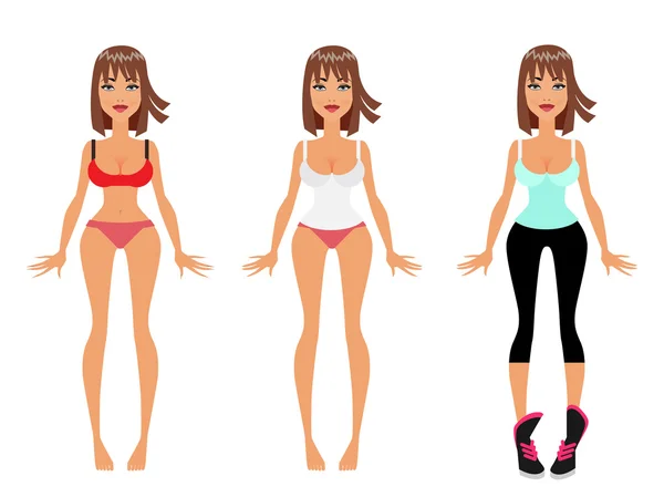 Kilo kaybı, diyet ve Fitness elbise modeli kız, düz vektör çizim