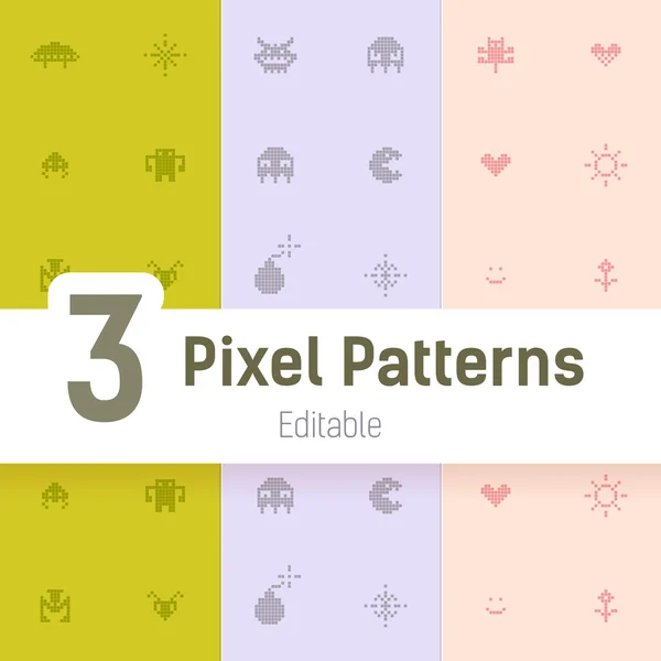 Oyun canavarı piksel deseni, düz vektör arka plan Set