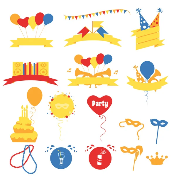 Banderas de la celebración de la fiesta de cumpleaños, ilustración plana del vector — Vector de stock