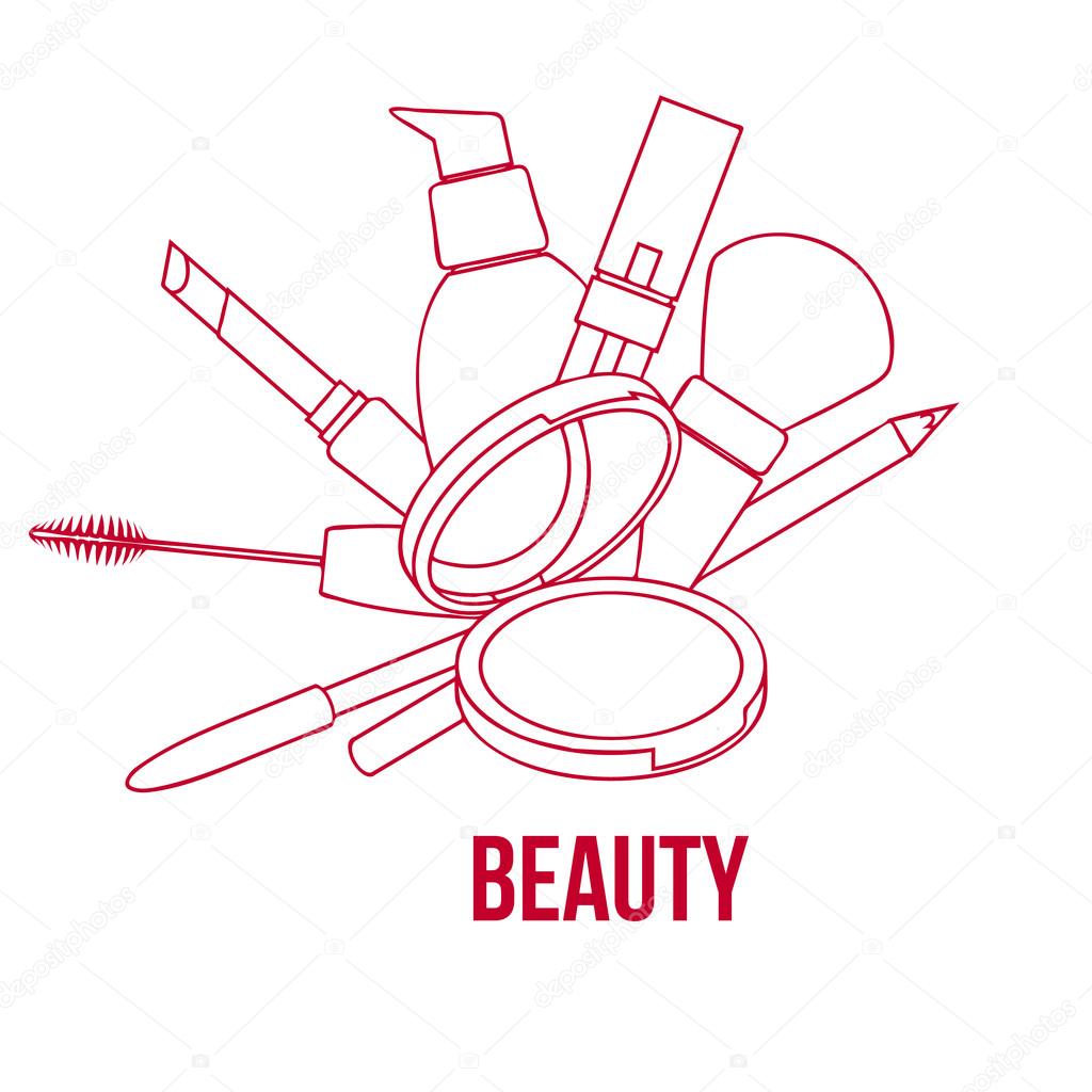 Beauty Make Up Tools Set, Contour Vector Illustration — Stock Vector