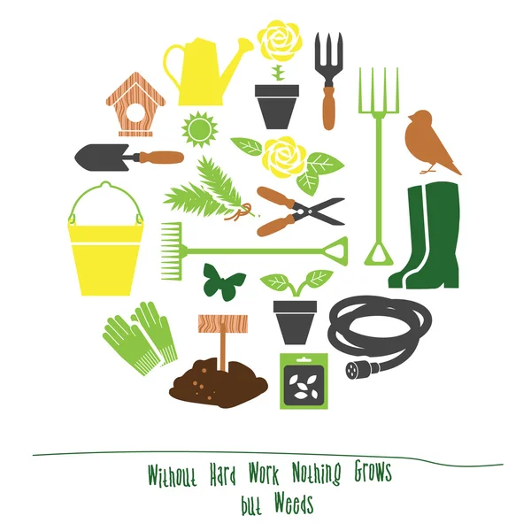 Bahar bahçe araçları kümesi arka plan, düz vektör çizim