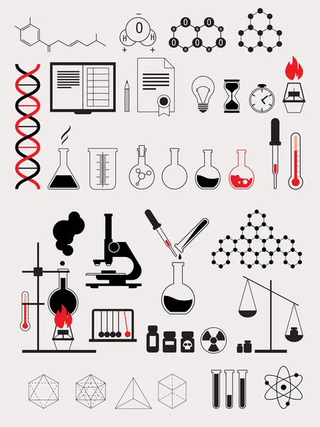 Alchymie vědy laboratorní Test, kontury vektor sadu ikon — Stockový vektor