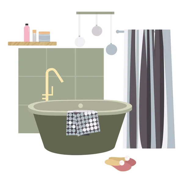 浴室的家具 现代浴室的内部 矢量平面插图 — 图库矢量图片
