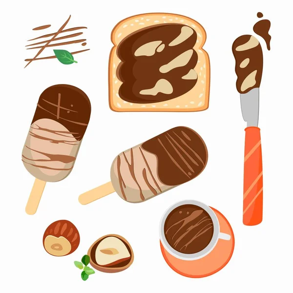 Ícones Desenhos Animados Sobremesa Chocolate Coleção Conjuntos Para Design Pasta — Vetor de Stock