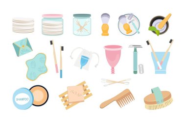 Vector Set Çevre dostu Banyo Ürünleri, Çevre dostu Ev.