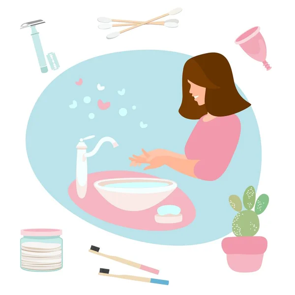 Set Vectores Productos Baño Ecológicos Hogar Respetuoso Con Medio Ambiente — Vector de stock