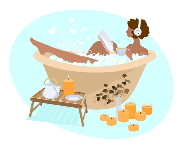 Vector Concept Young Woman Taking Bath Home — Stock Vector