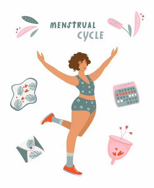 Női Menstruációs Ciklus Környezetvédelem Nők Számára Kritikus Napokban Vektor Lapos — Stock Vector