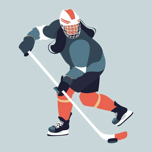 Female ice hockey. Ice-hockey player with stick. Winter team sport. Young ice hockey player in action.