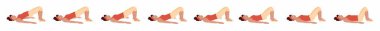 Yoga yapan genç kadınlar. Kegel egzersiz animasyonları. Yarı köprü egzersizi. Adım adım Vektör Talimatları Kısa Köprü Egzersizinin nasıl yapılacağını.
