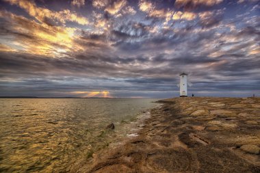 Deniz feneri yel Stawa Mlyny, Świnoujście, Polonya.