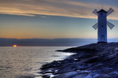 Deniz feneri yel Stawa Mlyny, Swinoujscie, Baltık Denizi, Polonya