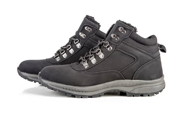 Botas Trekking Cuero Para Hombre Aisladas Blanco —  Fotos de Stock