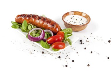 Kızarmış Silezya sosisi ve beyaz salata. Portföydeki başka bir cellattan görüntü.