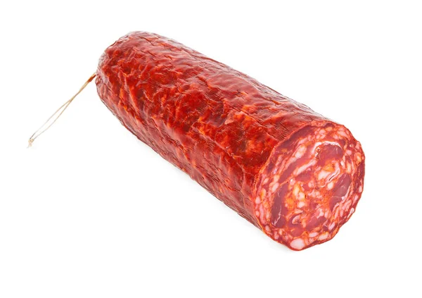 Chorizo Traditionnel Espagnol Isolé Sur Blanc Vue Sous Autre Angle — Photo