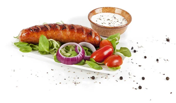 Fried Silesian Sausage Salad Isolated White View Another Hangman Portfolio — Stock Photo, Image