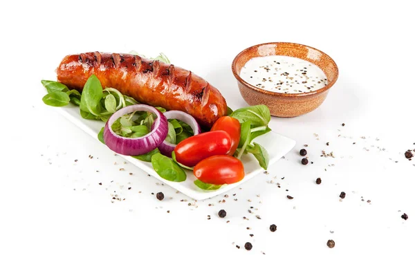 Fried Silesian Sausage Salad Isolated White View Another Hangman Portfolio — Stock Photo, Image