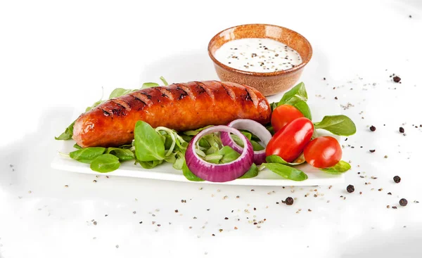 Fried Silesian Sausage Salad Isolated White View Another Hangman Portfolio — Stock Photo, Image