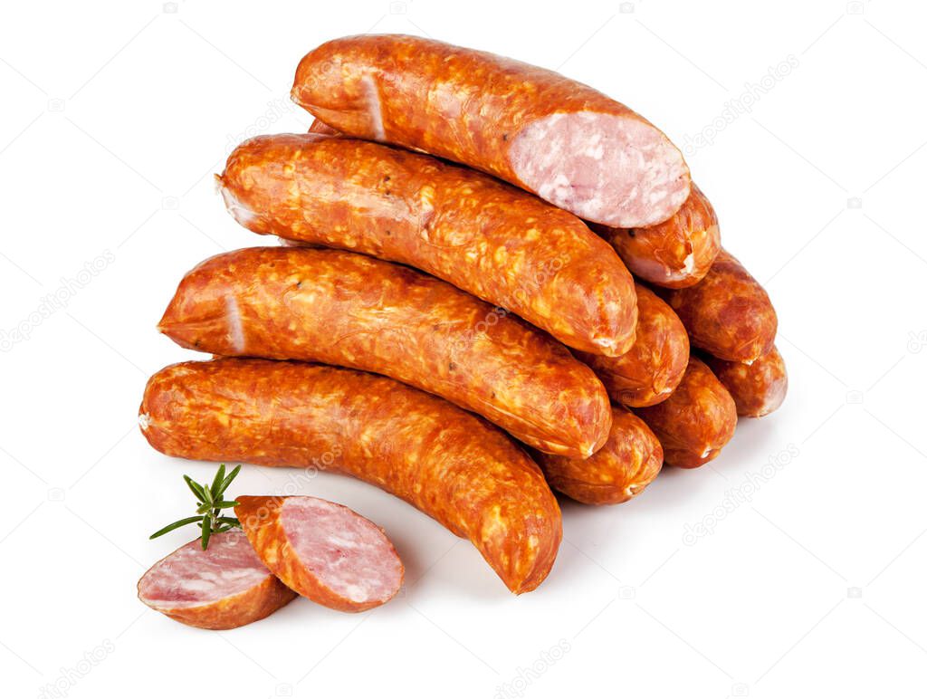 Silesian sausage isolated on white. View from another hangman in the portfolio.