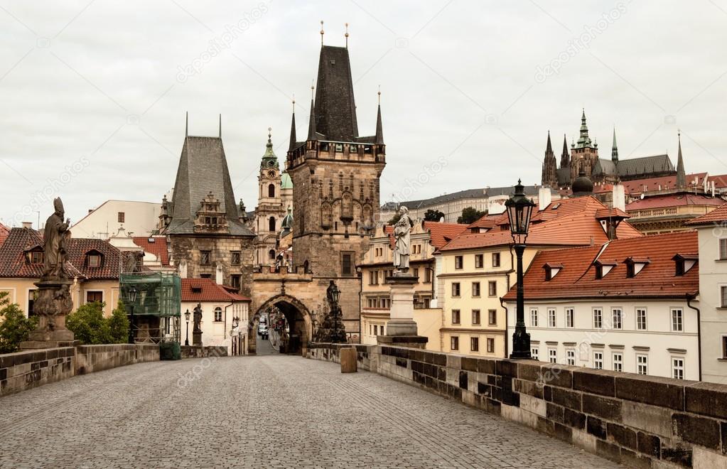 Old and historic Charles Bridge in Prague