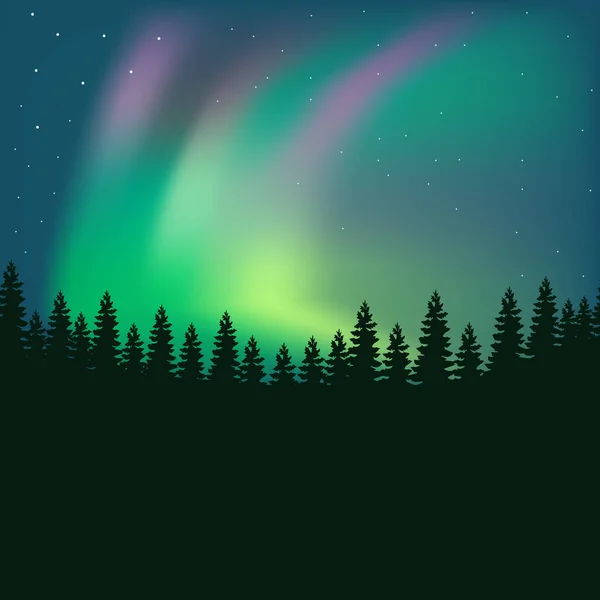 Ormanın Güzel Kuzey Işıkları — Stok Vektör
