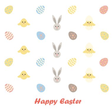 Mutlu Paskalyalar. Yumurtalar tavşancık arka planı.