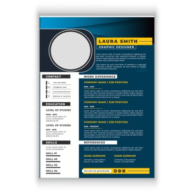 Vektör Zarif Minimalist Tarz Özgeçmişi - CV Şablonu Genç kadın Özgeçmişinde, elinde boş ekran ve pano ile akıllı telefon tutan sakallı adamın görüntüsü var 